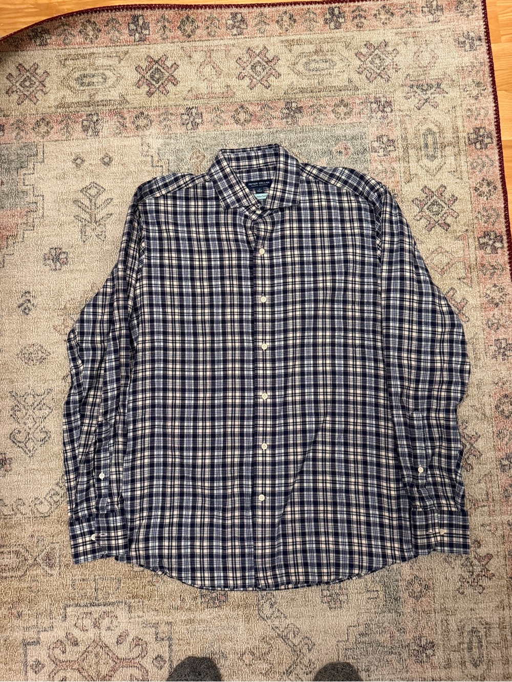 Peter Millar Navy and White Plaid Button-Down Shirt - Men